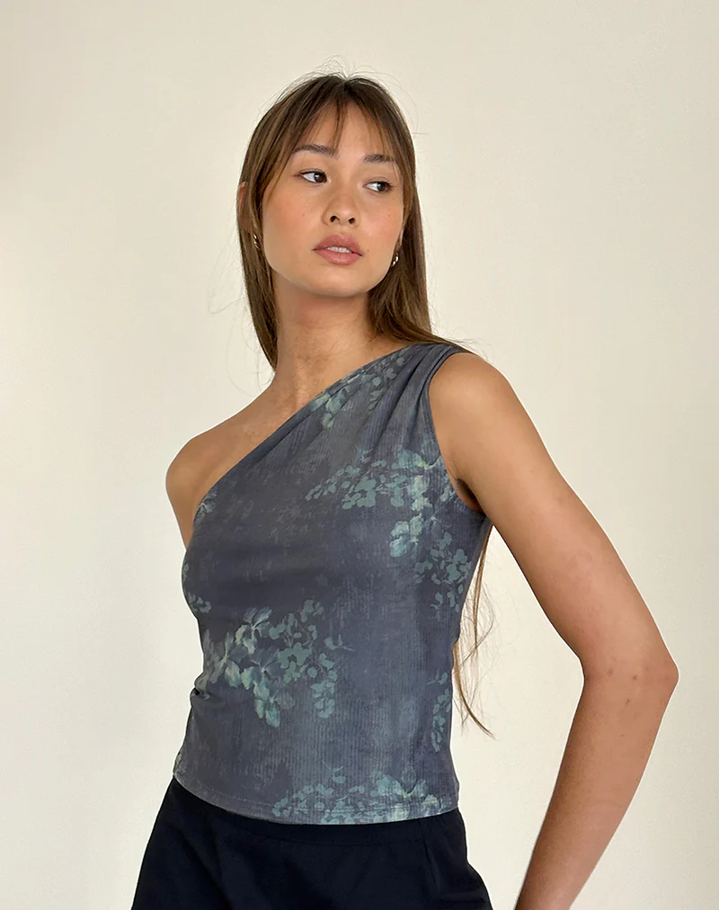 Derse One Shoulder Top in Faded Botanical Green - Image 4