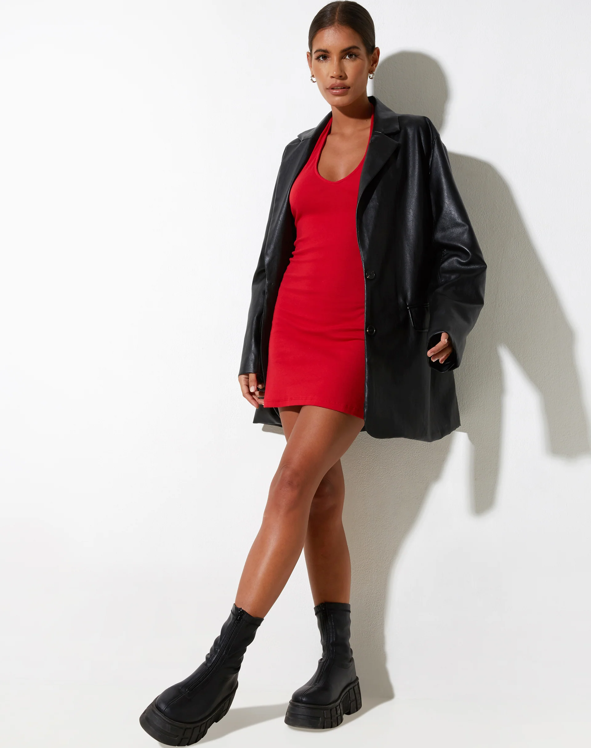 Desak Mini Dress in Rib Racing Red - Image 4