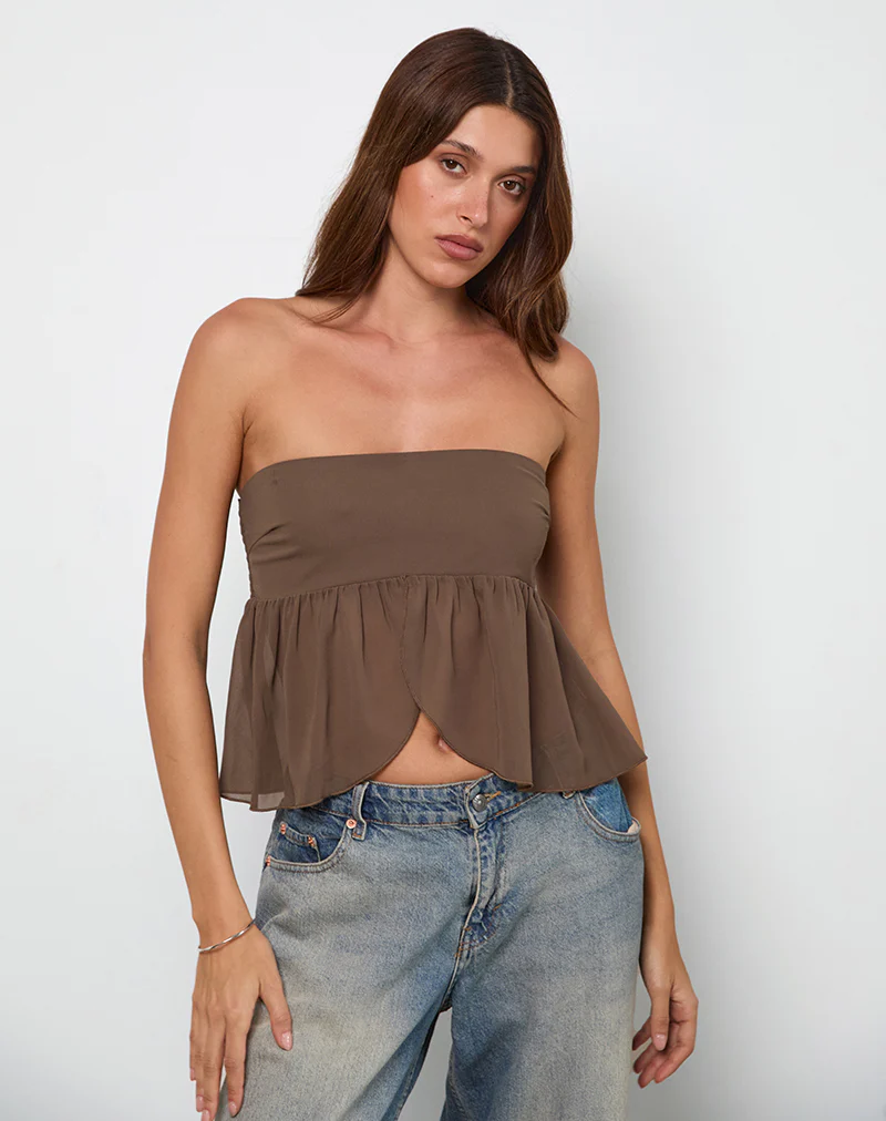 Desir Bandeau Top in Chiffon Coffee - Image 5