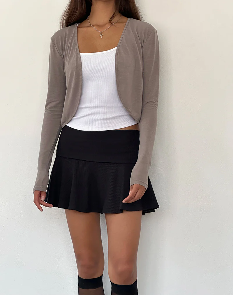 Despina Knitted Long Sleeve Shrug in Warm Grey - Image 2