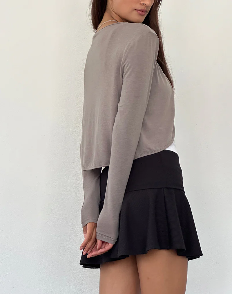 Despina Knitted Long Sleeve Shrug in Warm Grey - Image 3
