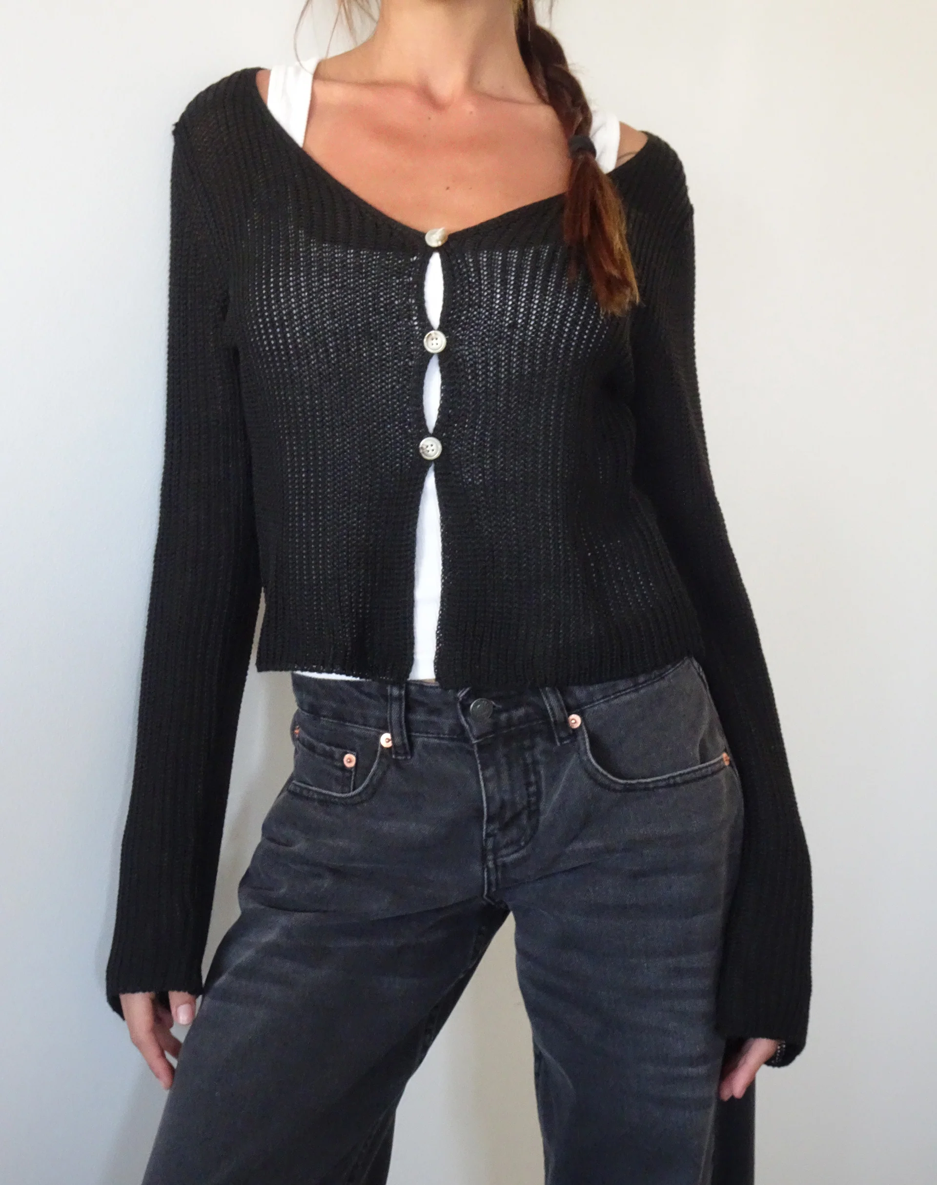 Devita Long Sleeve Knitted Top in Black - Image 3