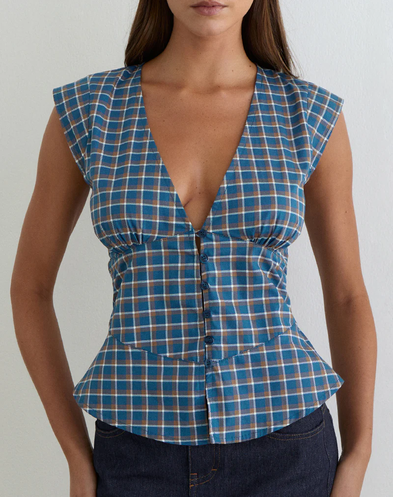 Devlon Blouse in Medium Tartan Blue - Image 2