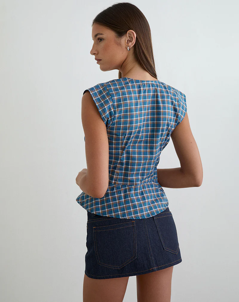 Devlon Blouse in Medium Tartan Blue - Image 5