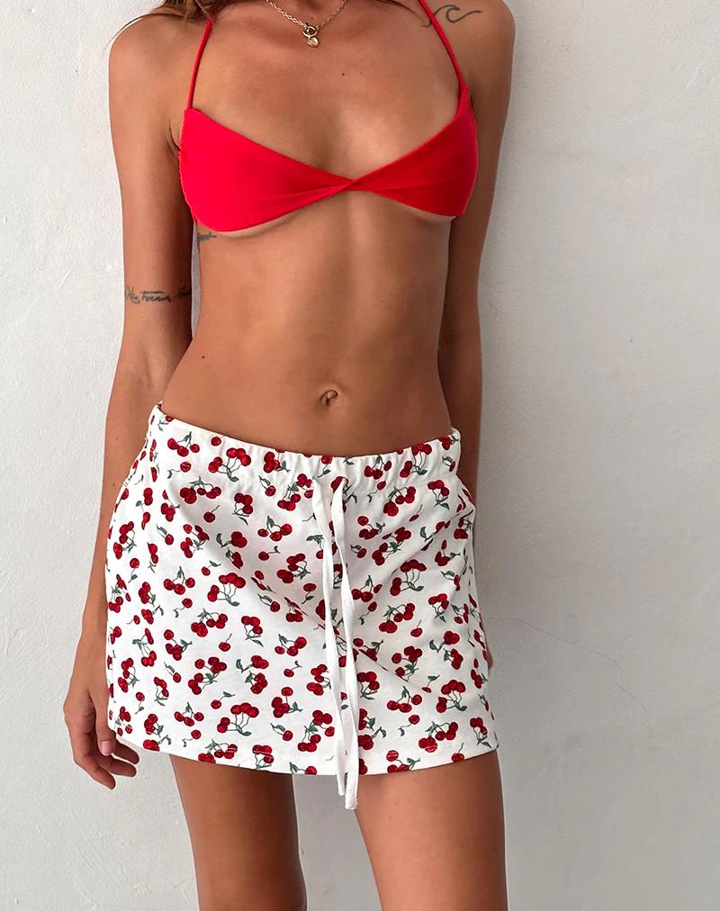 Dheca Mini Skirt in White Cherry Print - Image 2