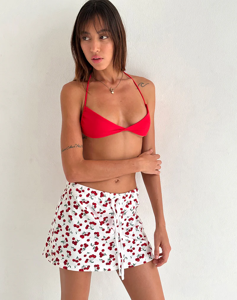 Dheca Mini Skirt in White Cherry Print - Image 3