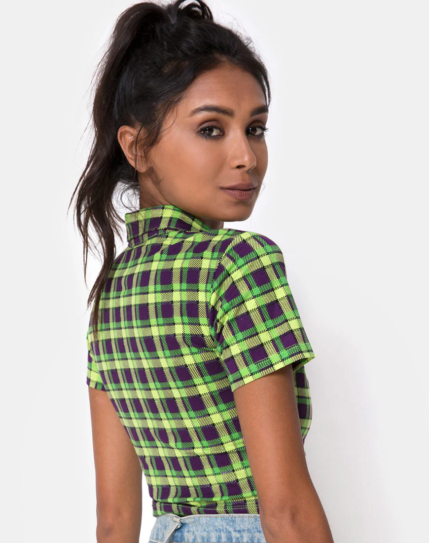 Dhen Crop Top in Green and Purple Check - Image 3