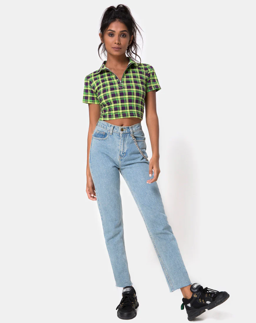 Dhen Crop Top in Green and Purple Check - Image 4