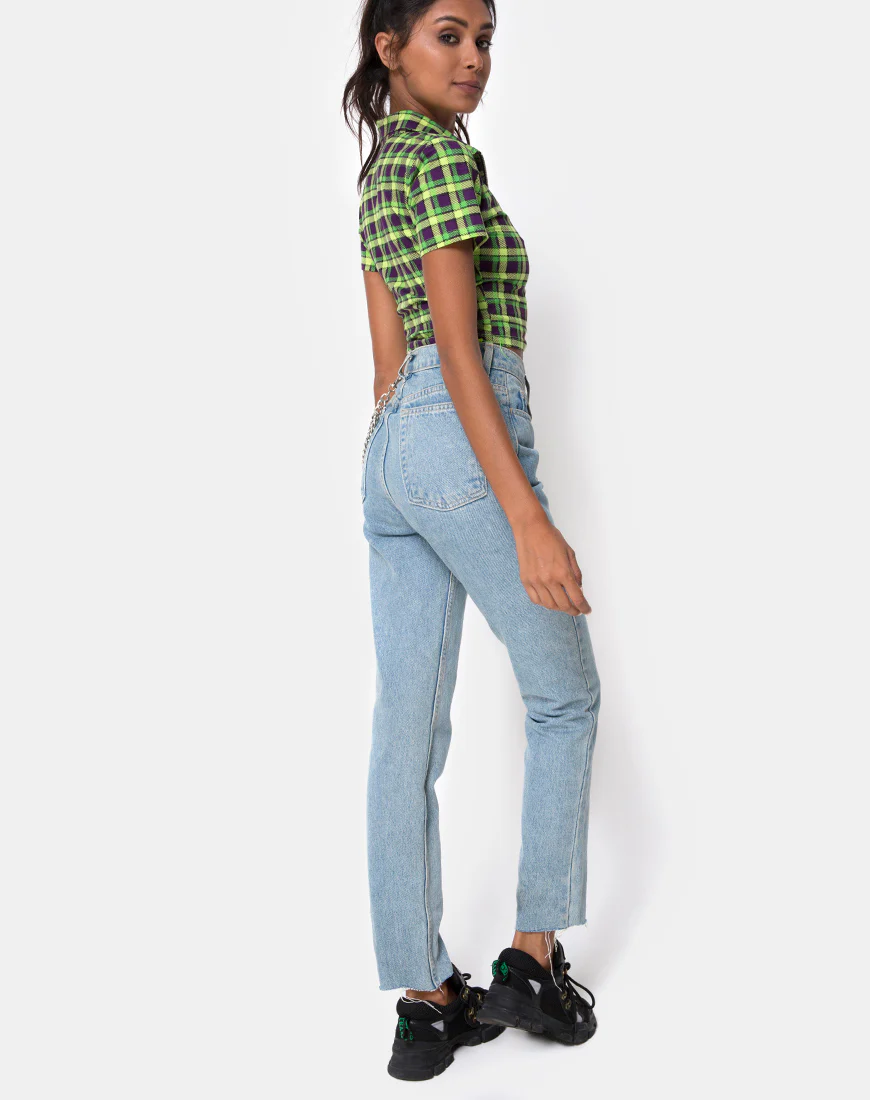 Dhen Crop Top in Green and Purple Check - Image 5