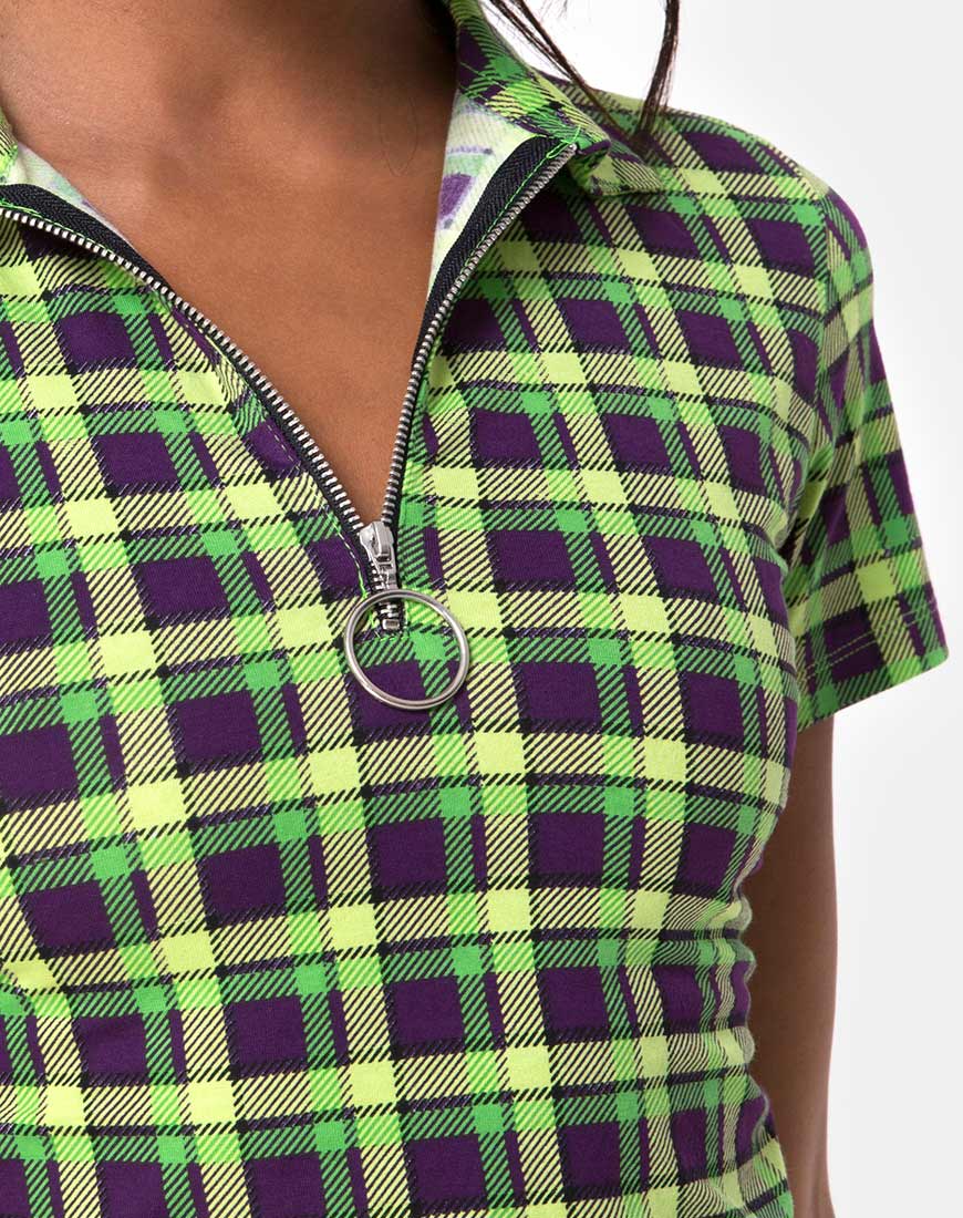 Dhen Crop Top in Green and Purple Check - Image 6