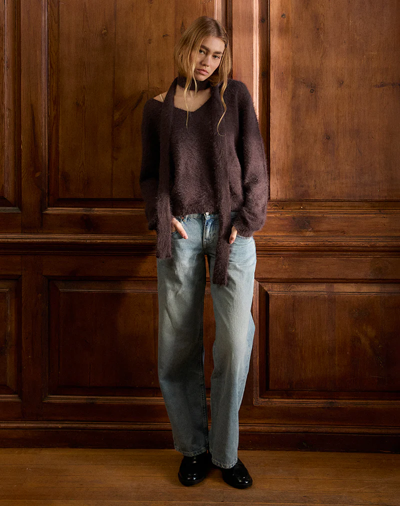 Dikara Jumper with Scarf in Knit Brown - Image 3