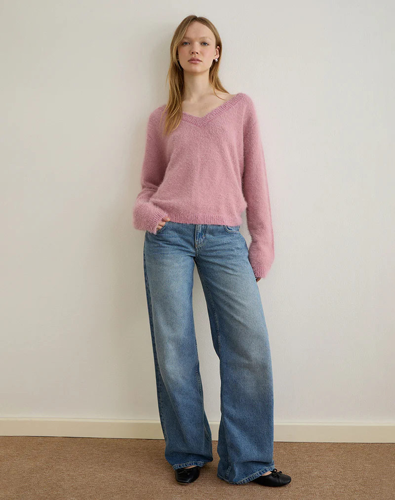 Dikara Jumper with Scarf in Knit Dusty Pink - Image 3