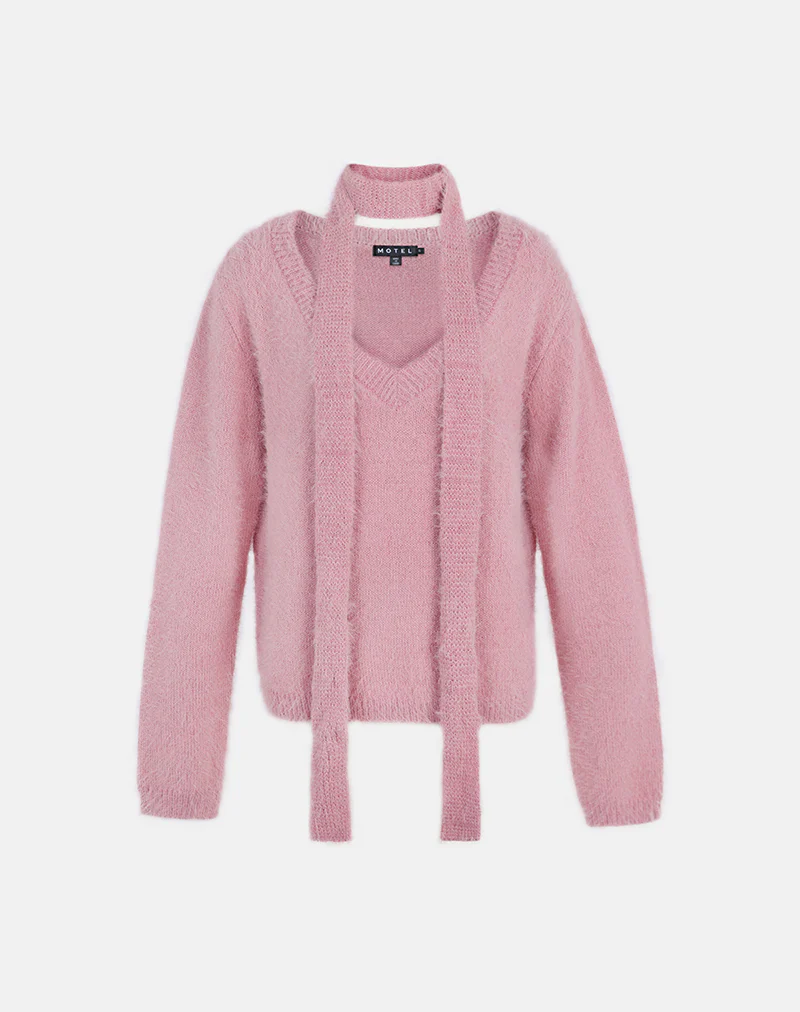 Dikara Jumper with Scarf in Knit Dusty Pink - Image 5