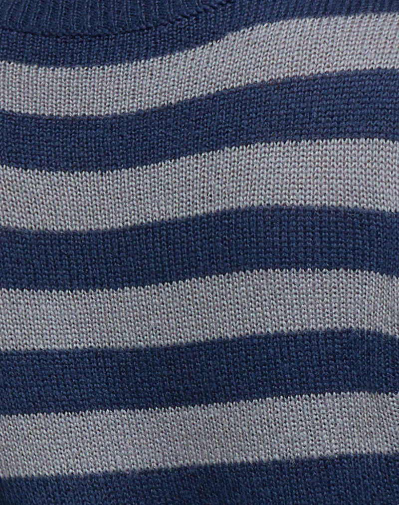 Dikara V Neck Jumper in Tonal Blue Stripe - Image 6