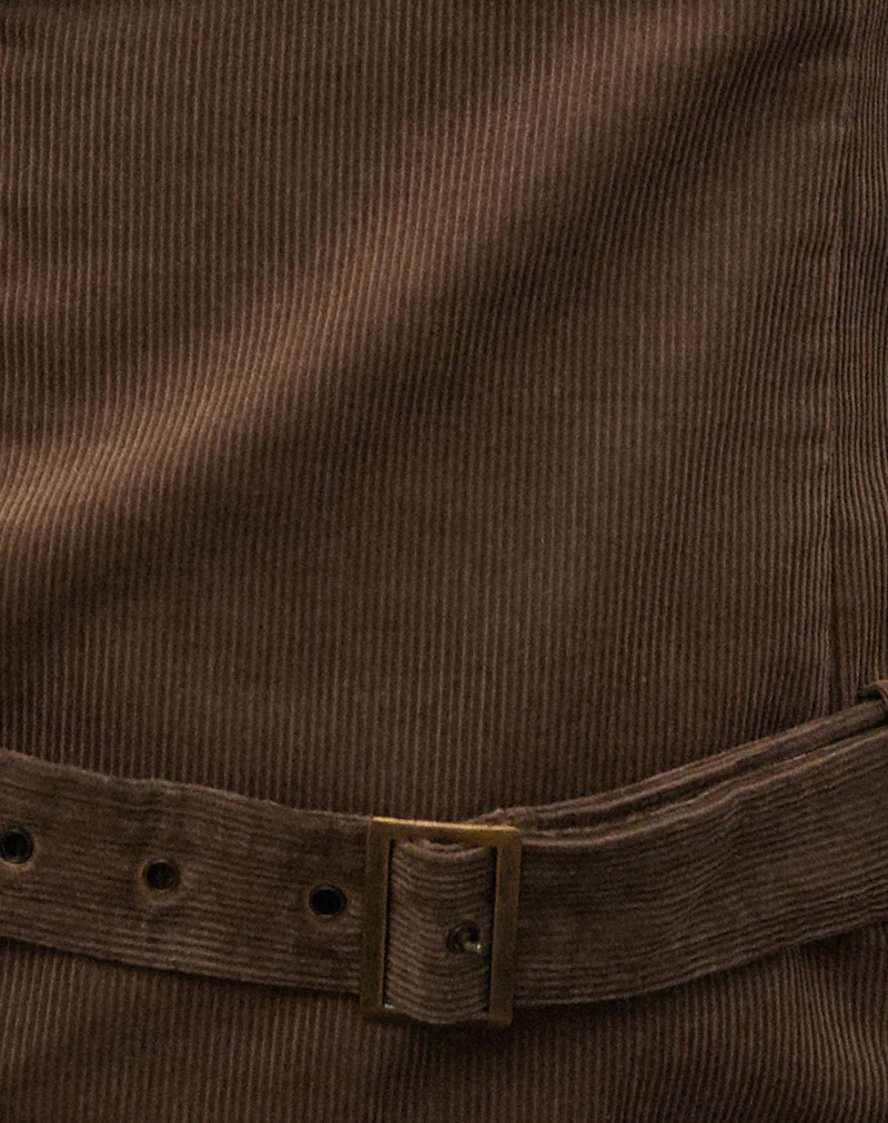 Dilshan Mini Dress in Babycord Brown - Image 6