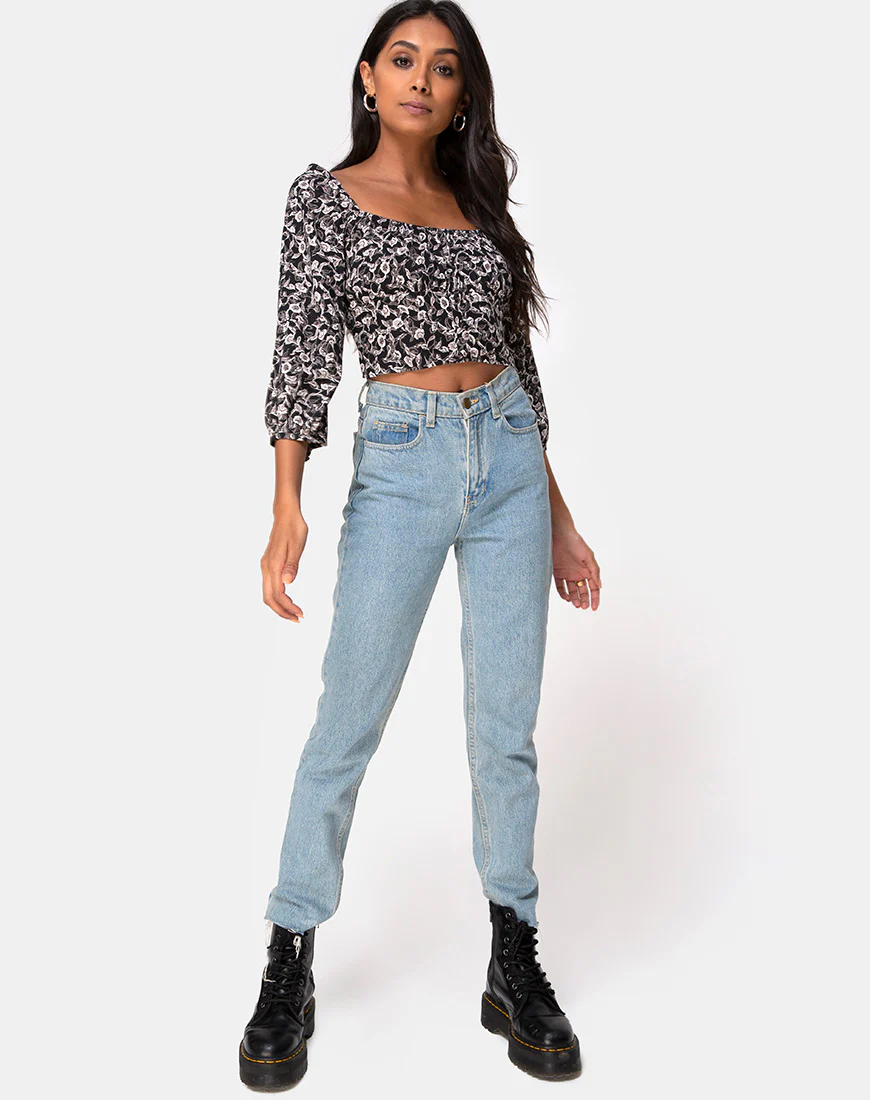 Dimen Crop Top In Wild Tulip Black - Image 3