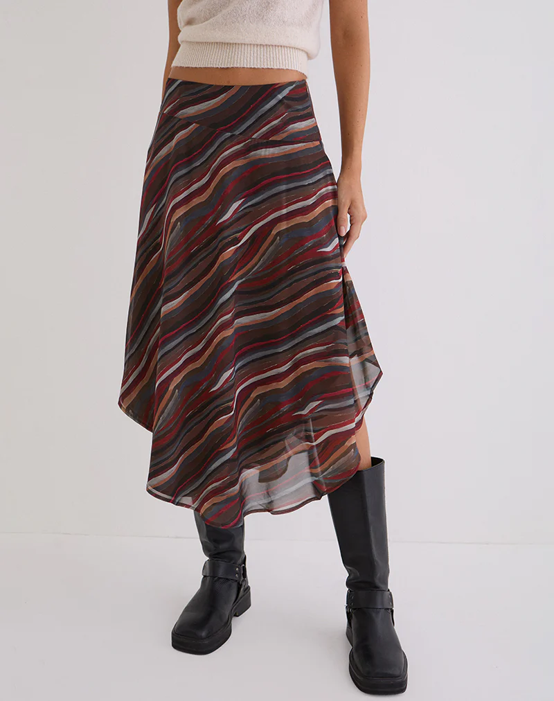 Diona Midi Skirt in Chiffon 70's Shadow Stripe - Image 2