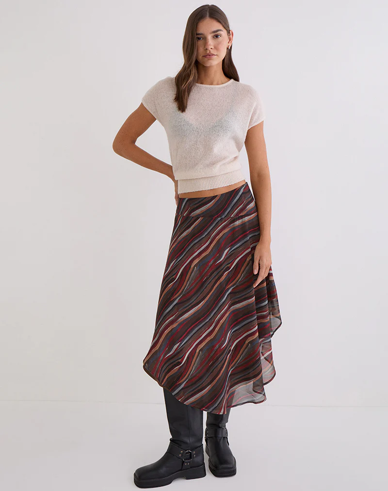Diona Midi Skirt in Chiffon 70's Shadow Stripe - Image 3
