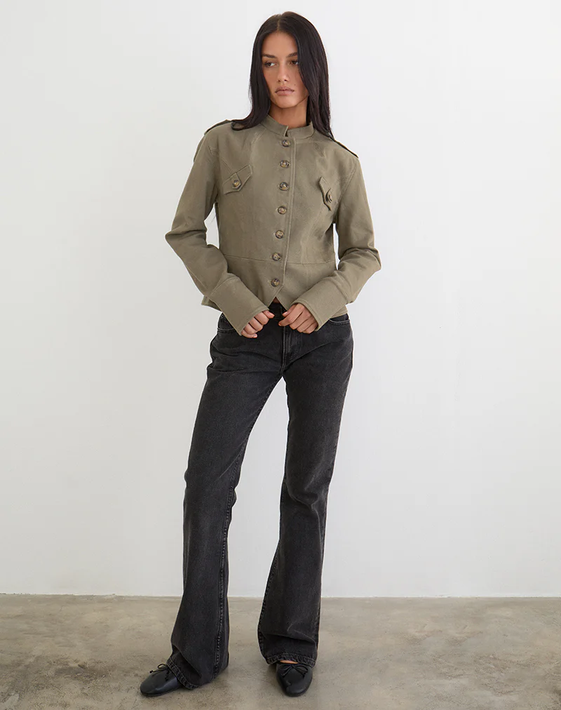 Diranda Military Jacket in Twill Khaki - Image 4