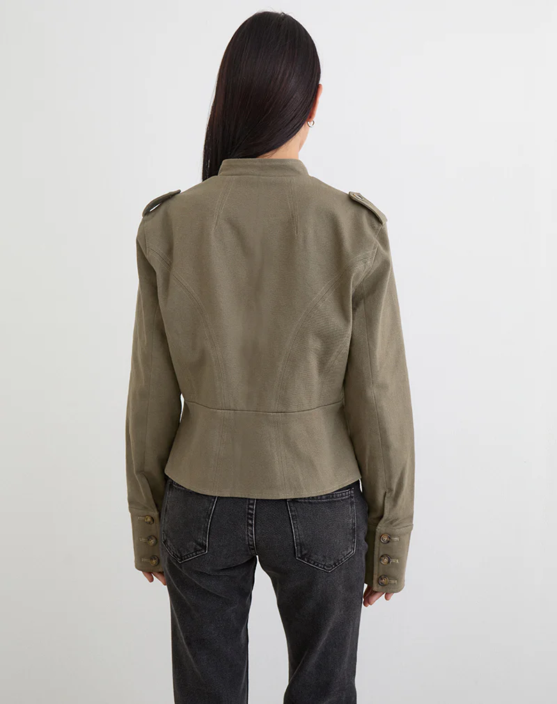 Diranda Military Jacket in Twill Khaki - Image 5