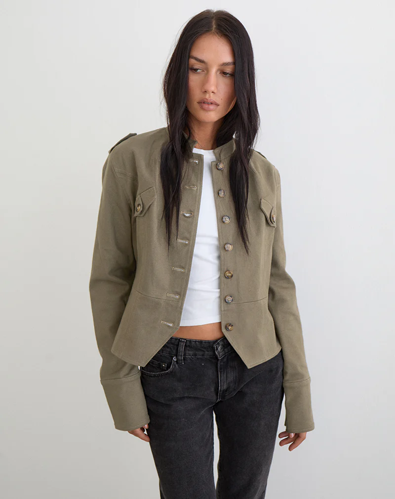 Diranda Military Jacket in Twill Khaki - Image 6