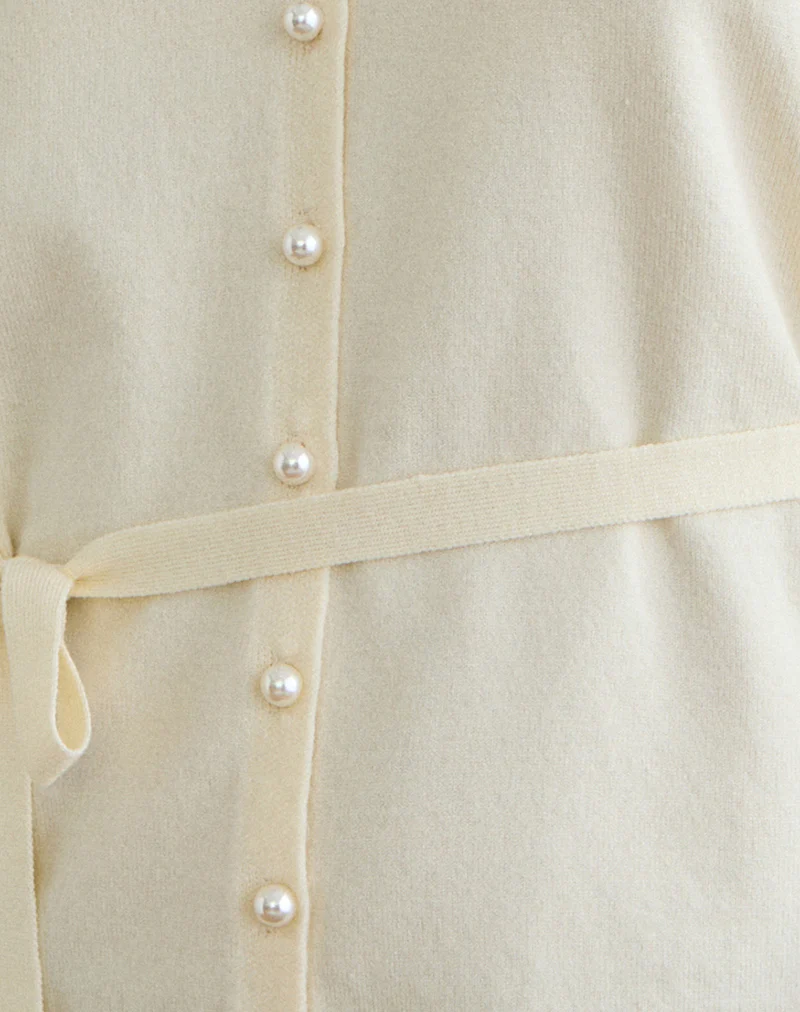 Divya Cardigan with Tie in Knit Cream - Image 6