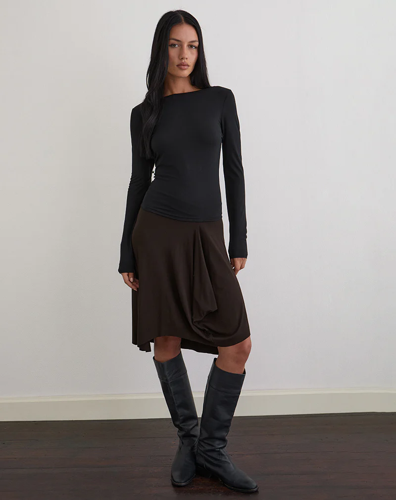 Diya Long Sleeve Twist Back Top in Cupro Black - Image 3