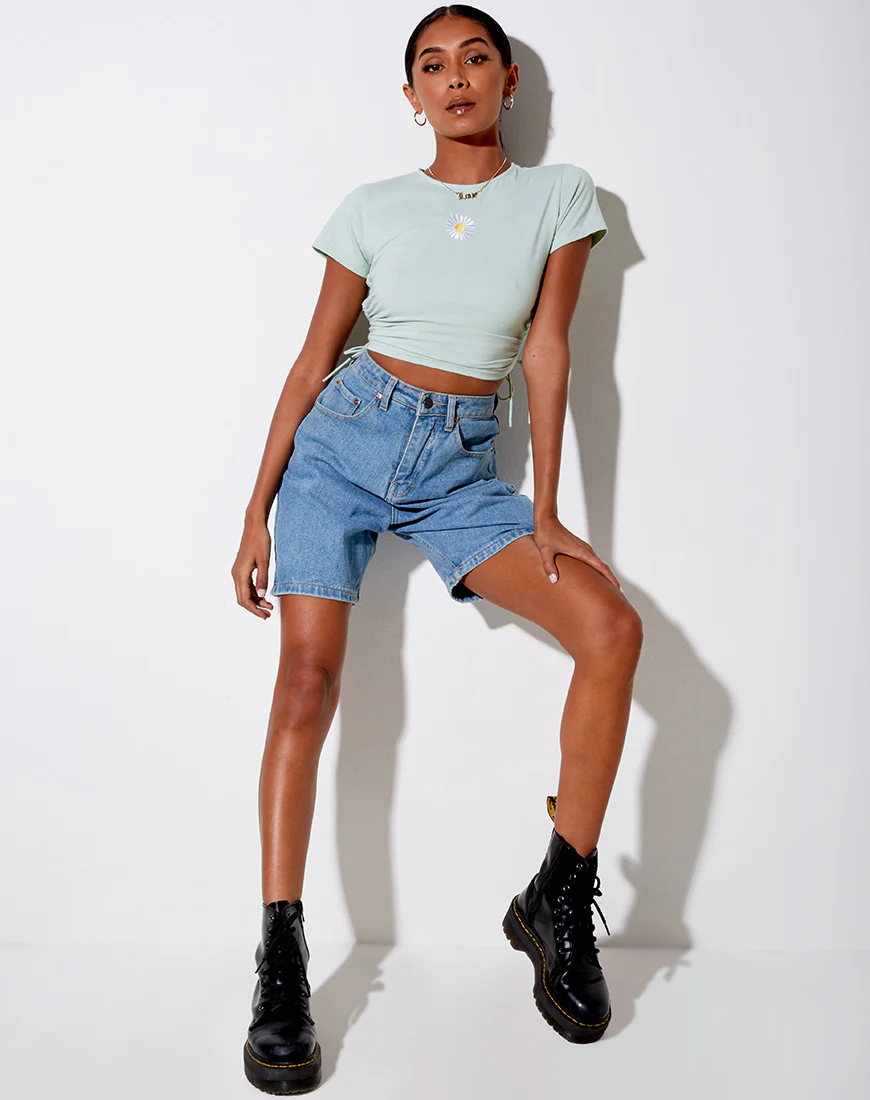 Doga Crop Top in Soft Pistachio Daisy Embro - Image 3