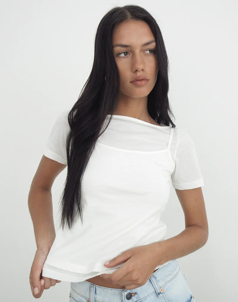 Dolman Tee in Tissue Jersey Off White - Image 3