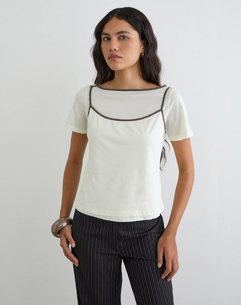 Dolman Tee in Vanilla Ice with Walnut Binding - Image 3
