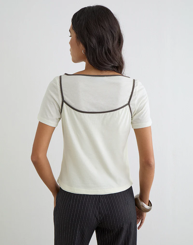 Dolman Tee in Vanilla Ice with Walnut Binding - Image 4