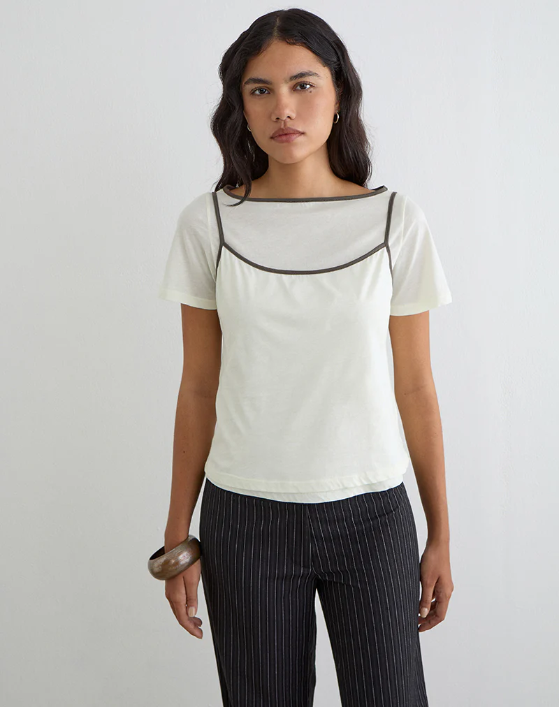 Dolman Tee in Vanilla Ice with Walnut Binding - Image 5