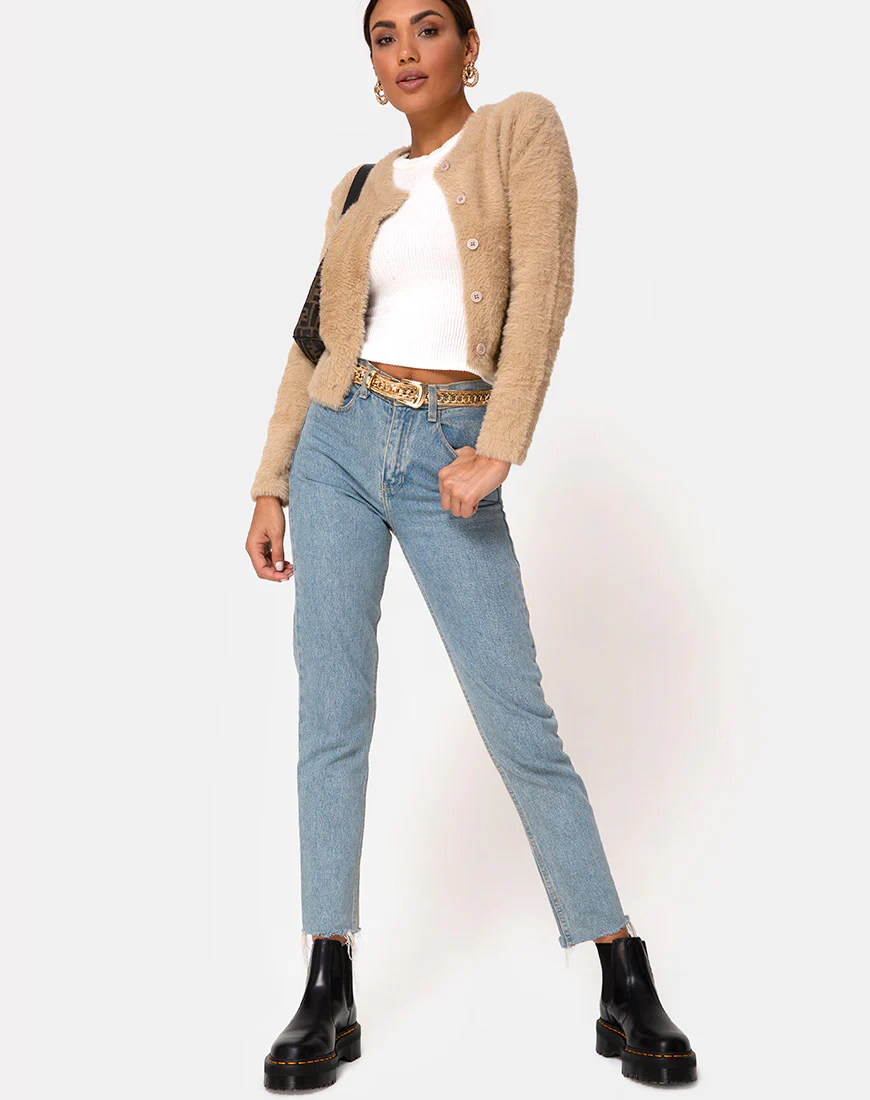 Doma Cardigan in Camel Knit - Image 3