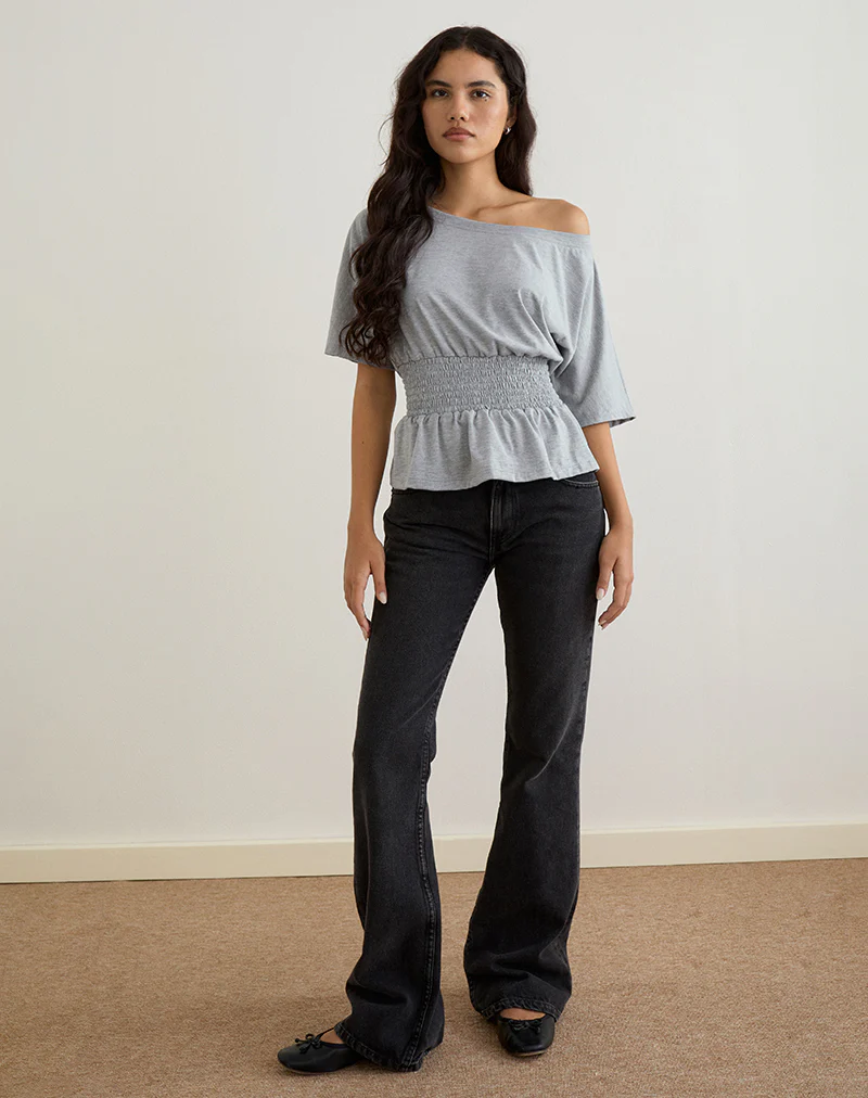 Domani Off the Shoulder Top in Grey Marl - Image 2