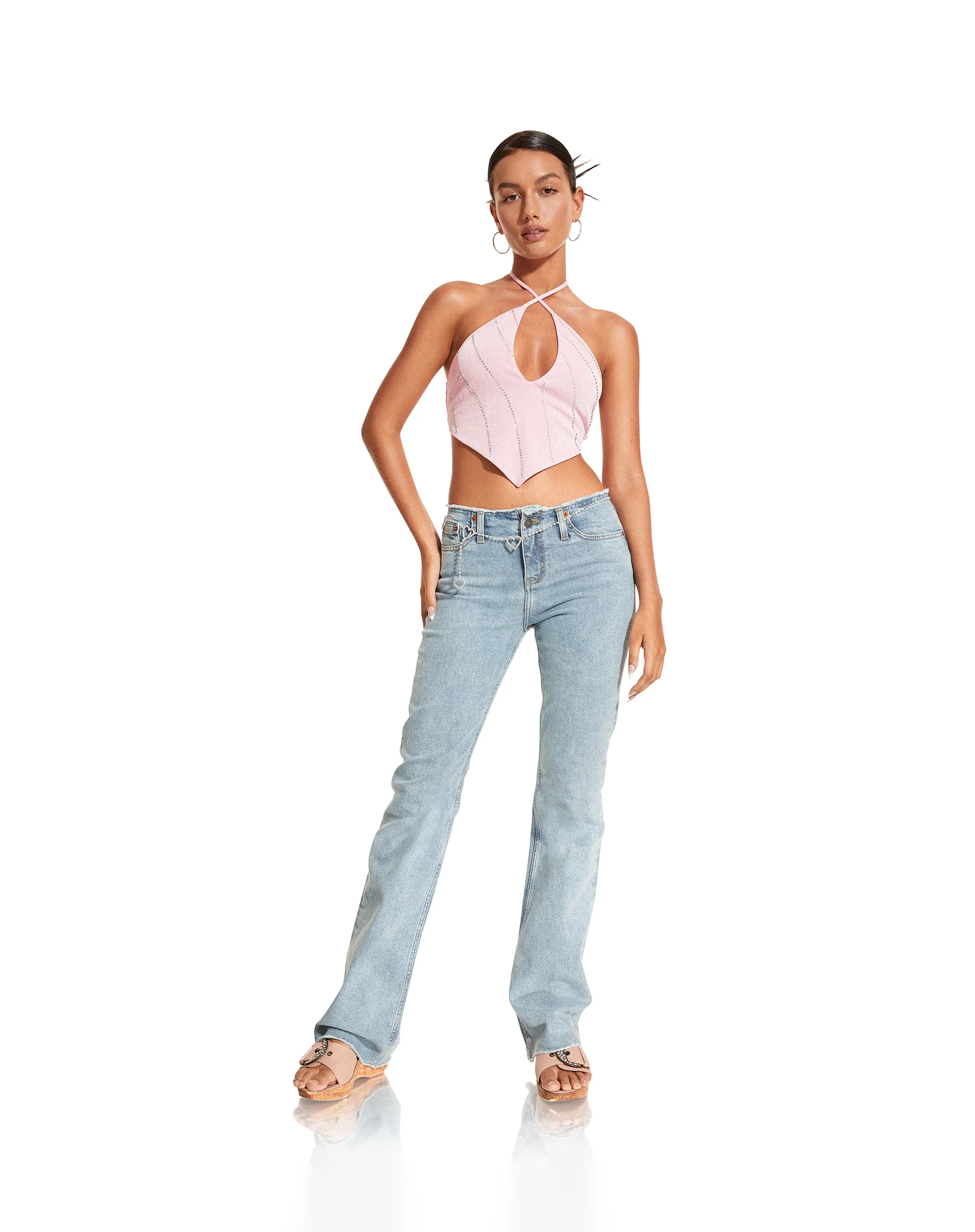 Domre Crop Top in Baby Pink Silver Stud Hotfix - Image 2