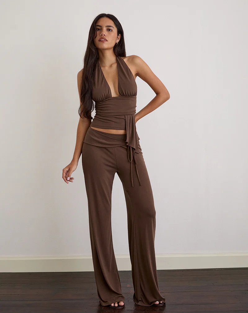 Donata Trouser in Cupro Dark Brown - Image 4
