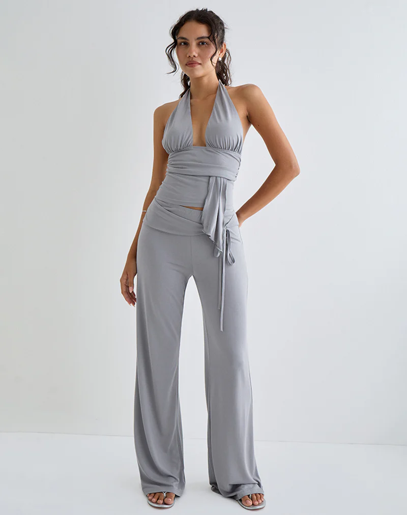Donata Trouser in Grey with Belt - Image 3