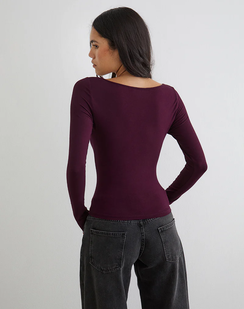 Donela Long Sleeve Top with Flower Ring in Redwood - Image 3
