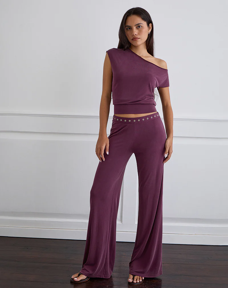 Donika Studded Waistband Trouser in Plum - Image 3