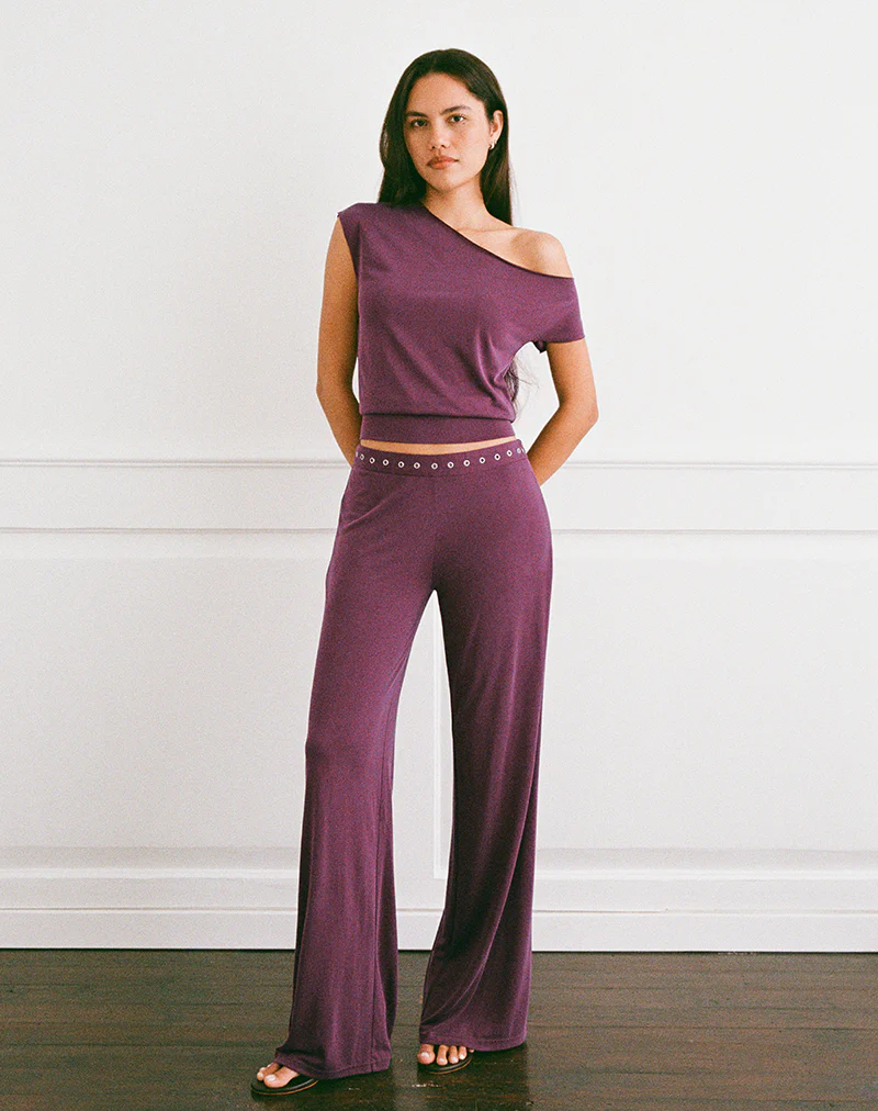 Donika Studded Waistband Trouser in Plum - Image 5