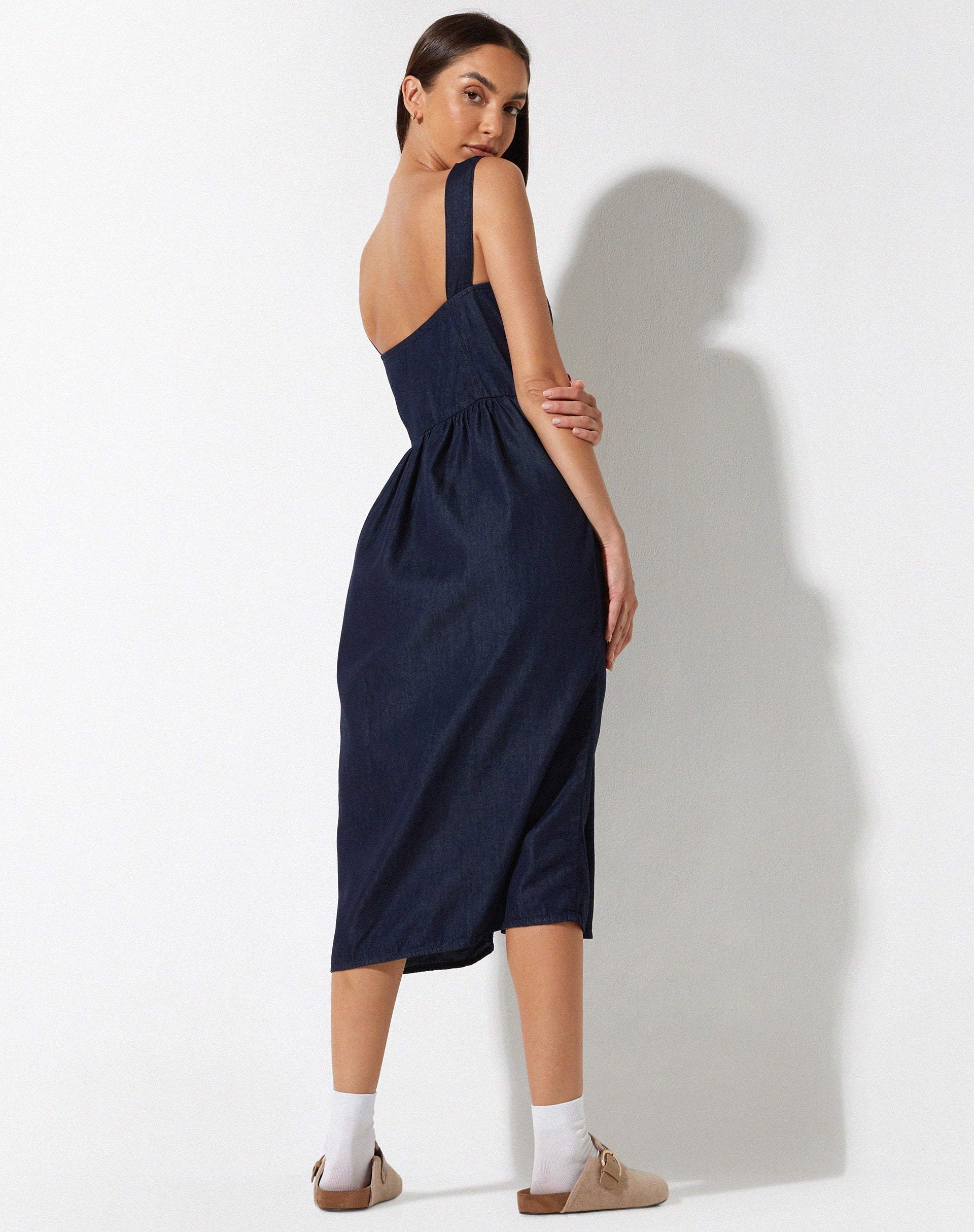 Doraya Midi Dress in Denim Blue Chambray - Image 2