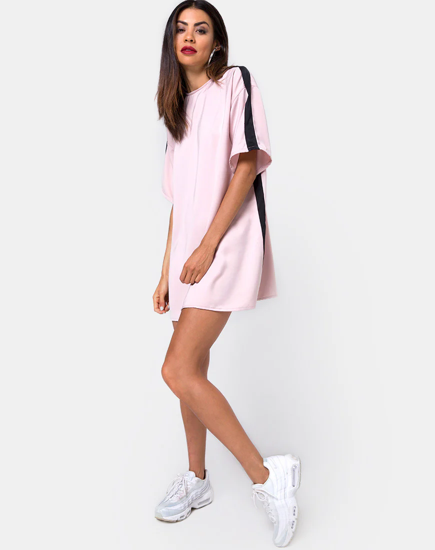Dore T-Shirt Dress in Blush with Black Stripe - Image 3