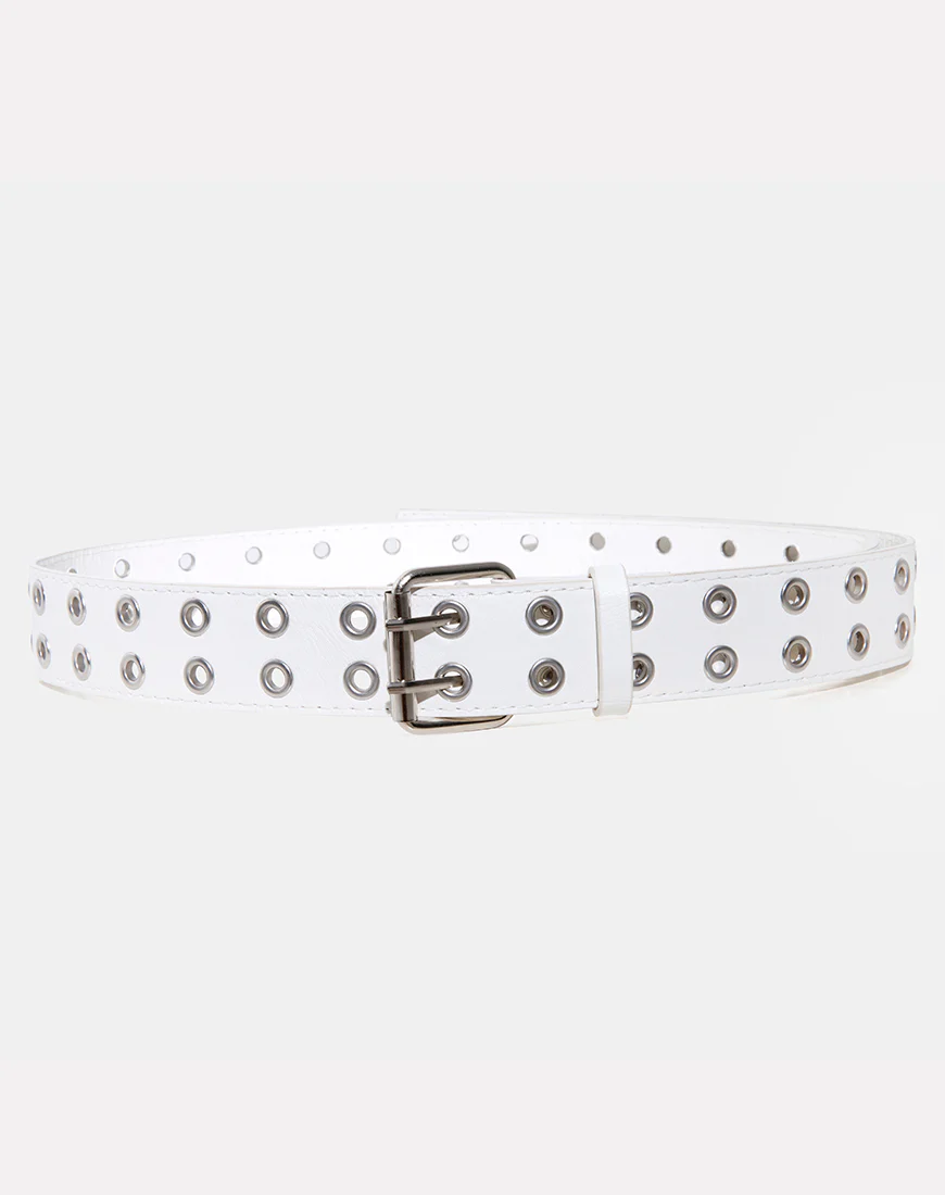 Double Grommet Belt in Punk White PU - Image 3