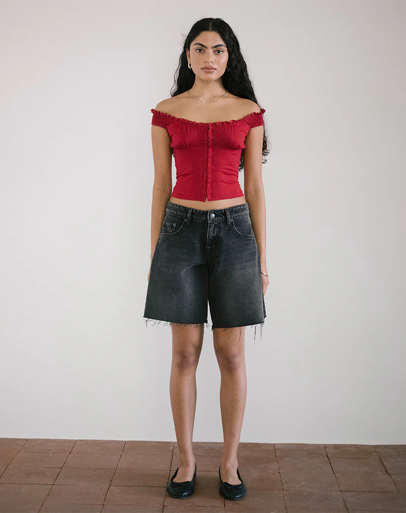 Dovica Lace Trim Corset Top in Adrenaline Red - Image 5
