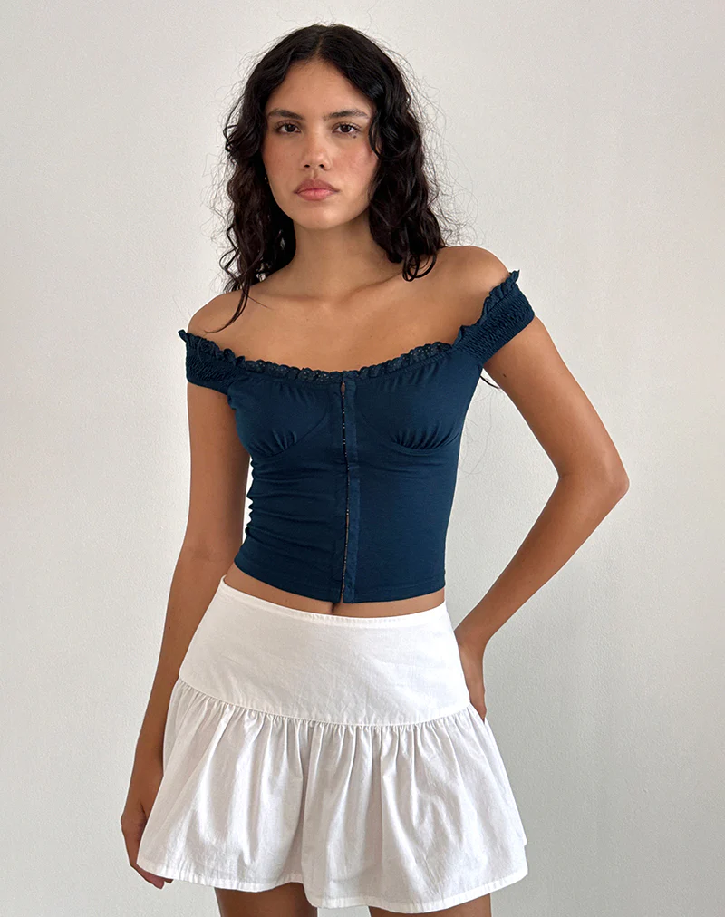 Dovica Lace Trim Corset Top in Navy - Image 2