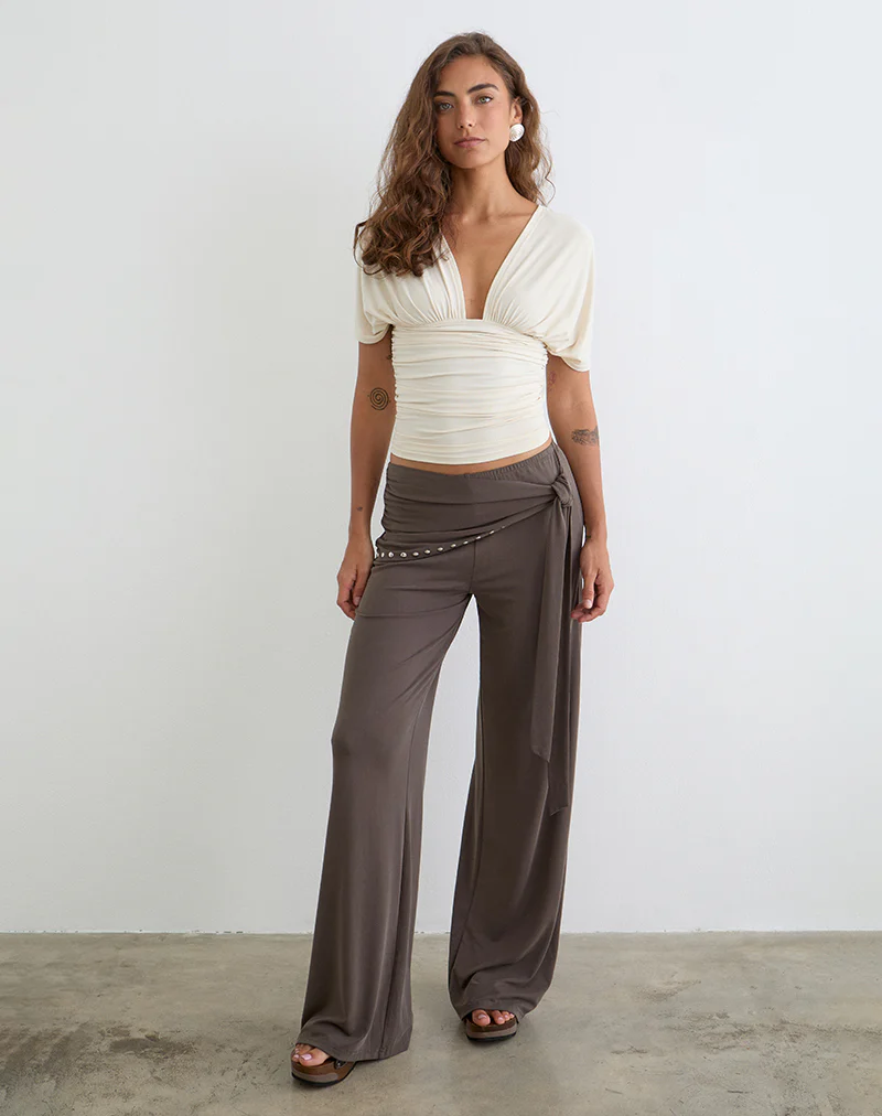 Dovina Trouser in Cupro Dark Brown - Image 2