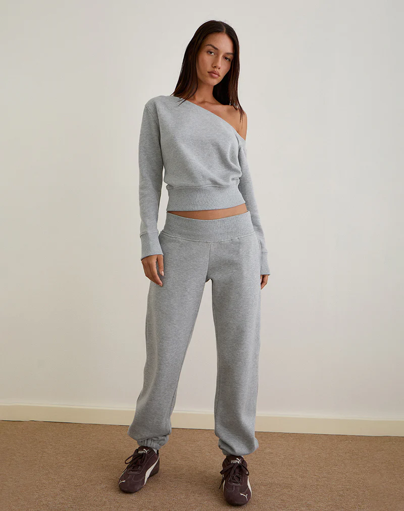 Doxia One Shoulder Sweatshirt in Grey Marl - Image 2