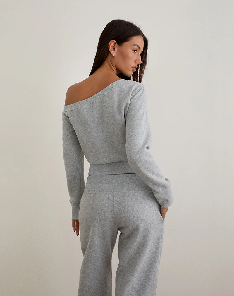 Doxia One Shoulder Sweatshirt in Grey Marl - Image 3