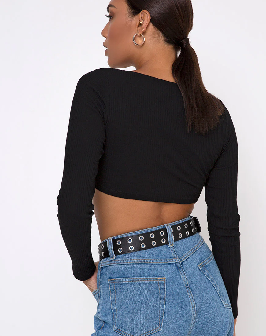 Drea Crop Top in Rib Black - Image 2
