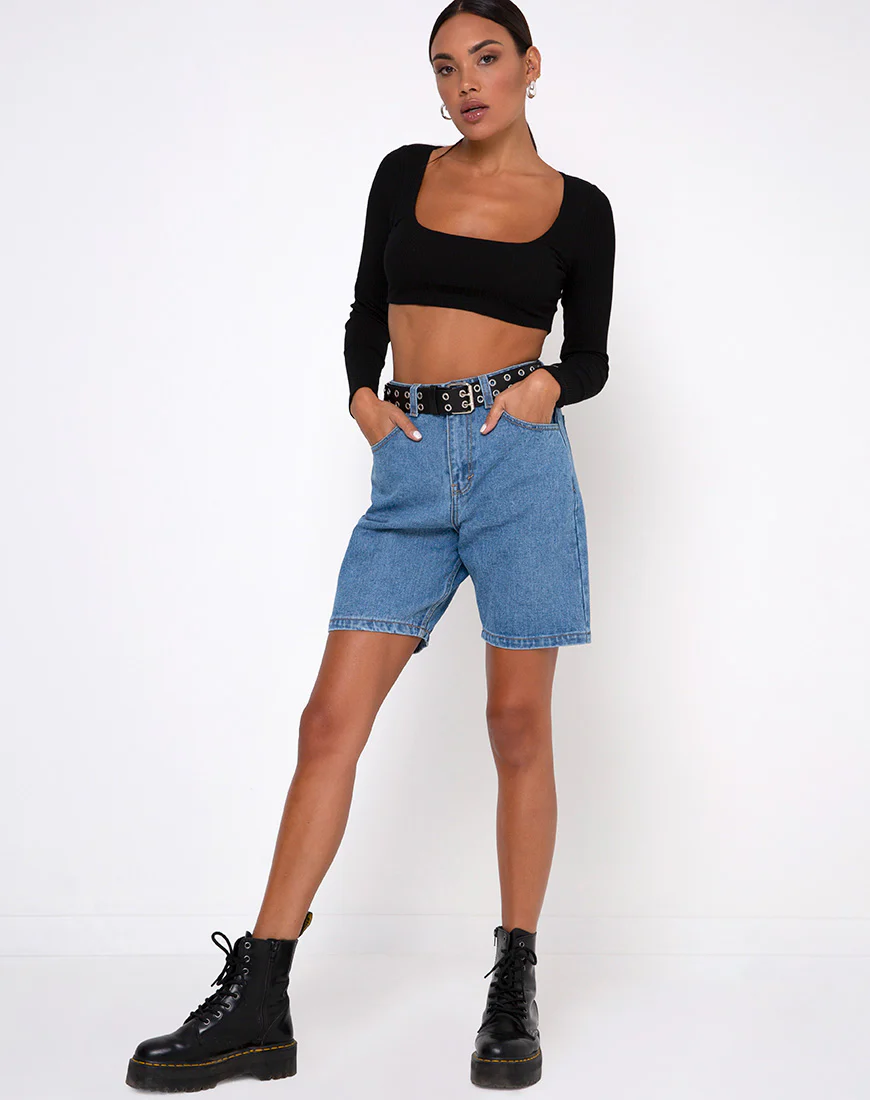 Drea Crop Top in Rib Black - Image 3